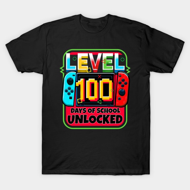 Level 100 Days of School Unlocked Game Controller Gamer Boys T-Shirt by artbyhintze